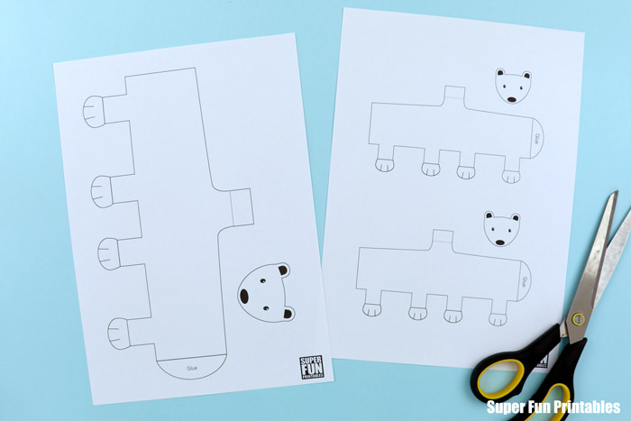 printable polar bear template to make a free-standing 3D polar bear mother with two cubs