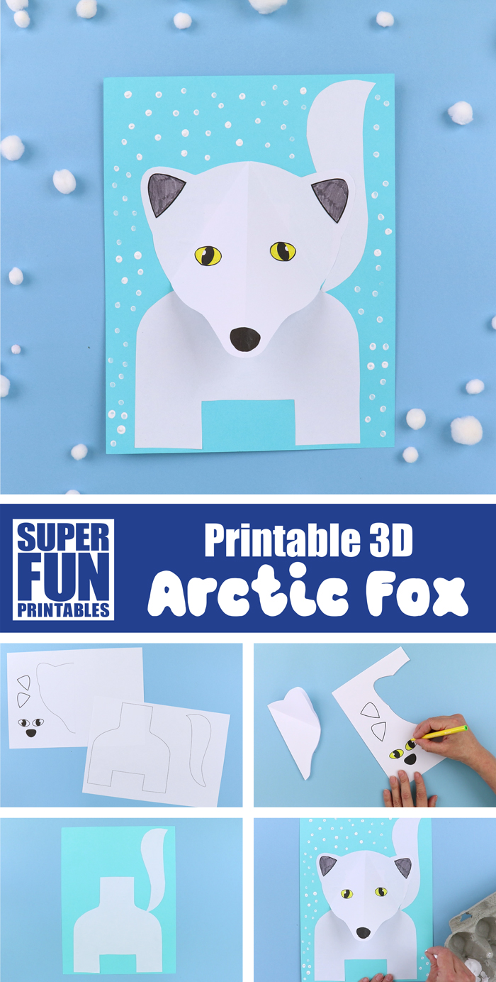 3D paper Arctic fox craft for kids