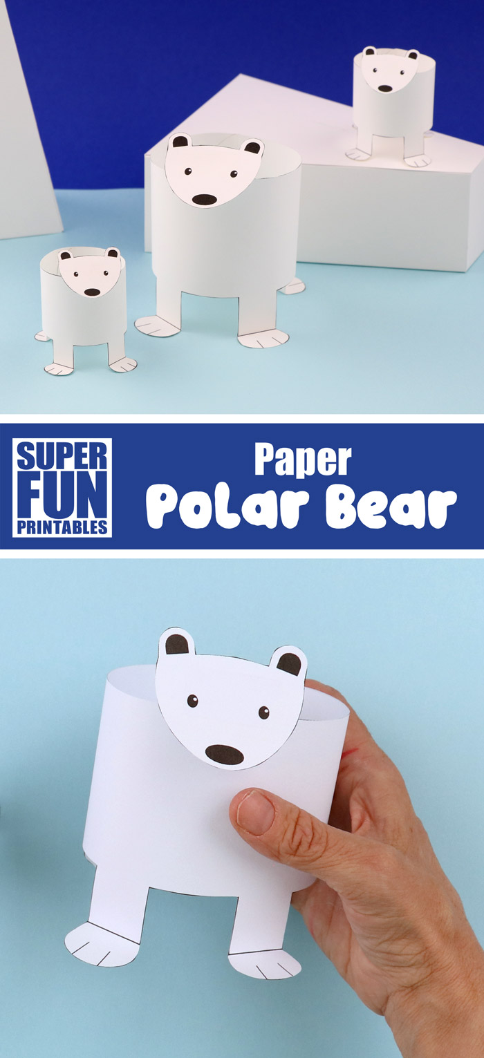 printable polar bears easy paper craft for kids. Make a mother polar bear with two cubs from paper using this printable template