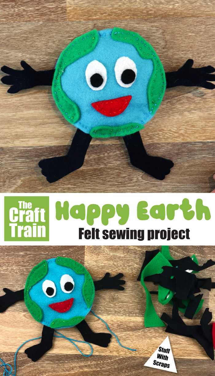 Planet earth softie sewing project for kids with free printable pattern