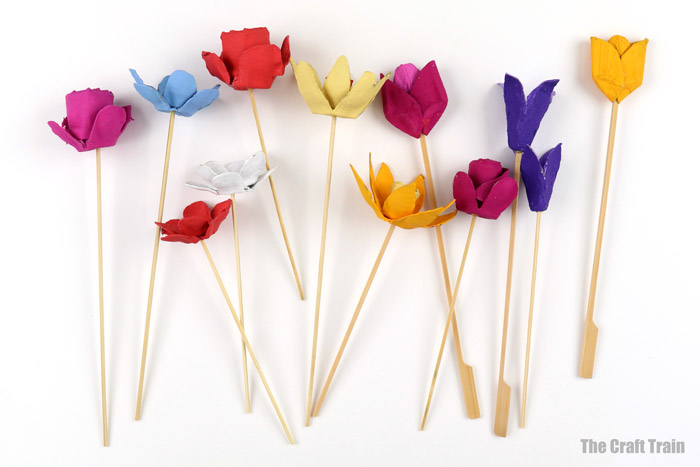 egg carton flowers with bamboo skewer stems