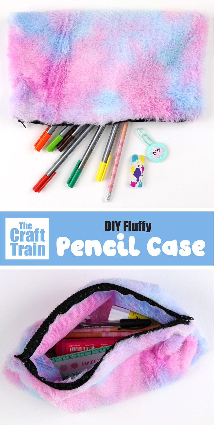 Easy DIY fluffy pencil case sewing project for kids