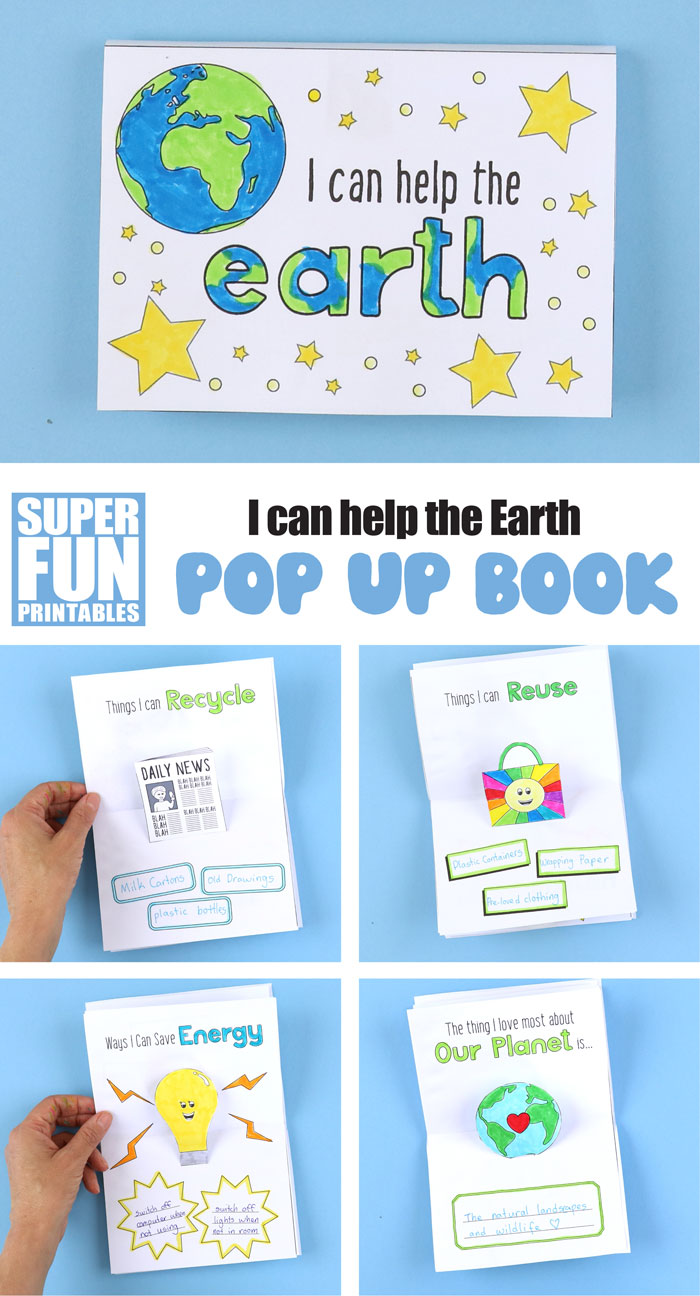 Earth Day pop up book craft for kids - I can help the Earth prompts