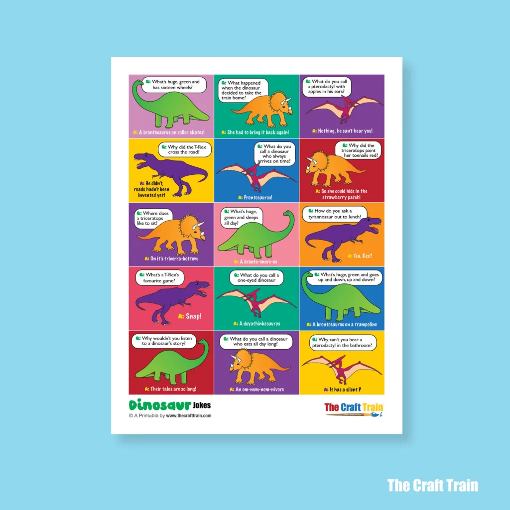 Dino joke cards for kids
