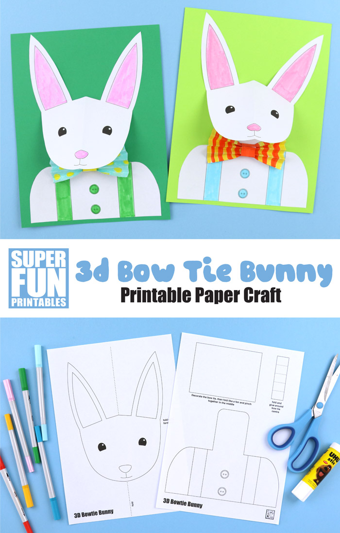 Easter bunny 3D paper craft for kids with printable template