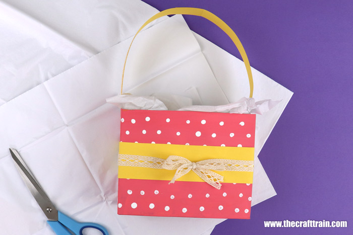 Polkadot Easter basket craft for kids ,made from a cereal box