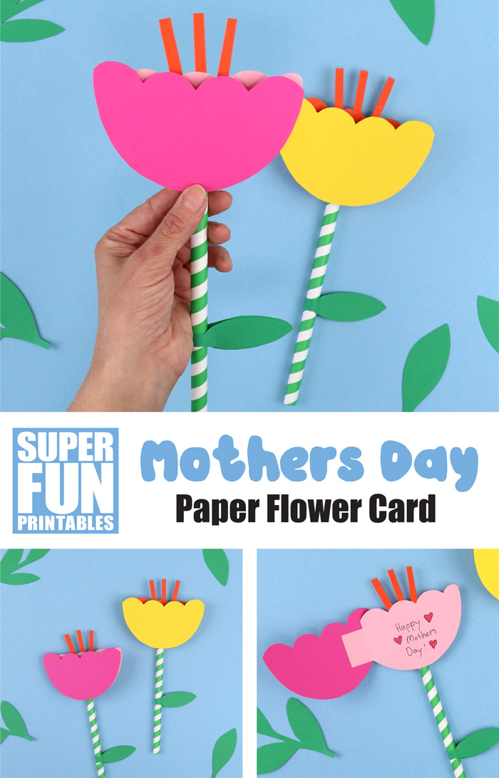 Paper flower card with printable template
