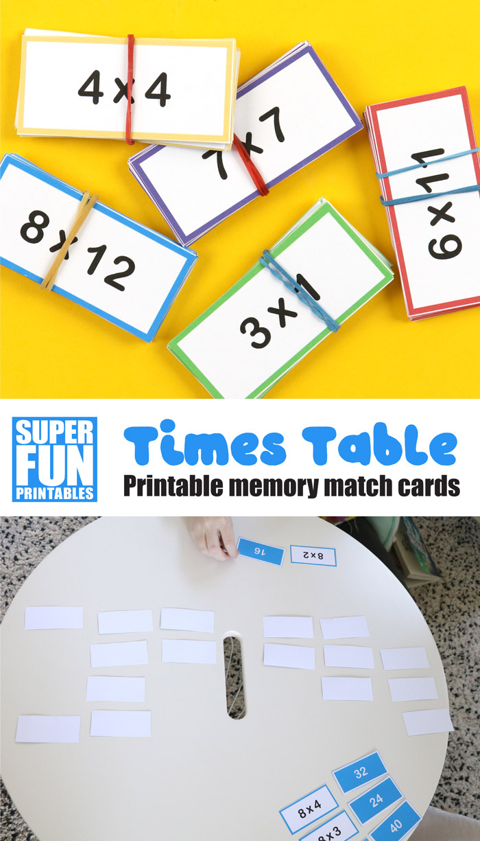 times table game of concentration - match the times table questions up with the answers