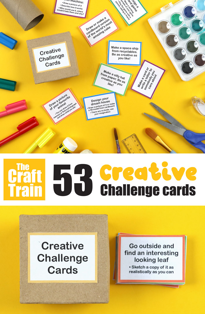 Creative prompts for kids – over 50 printable creative challenge cards to inspire creativity #STEAM #kidsactivities #openendedart #printablefun