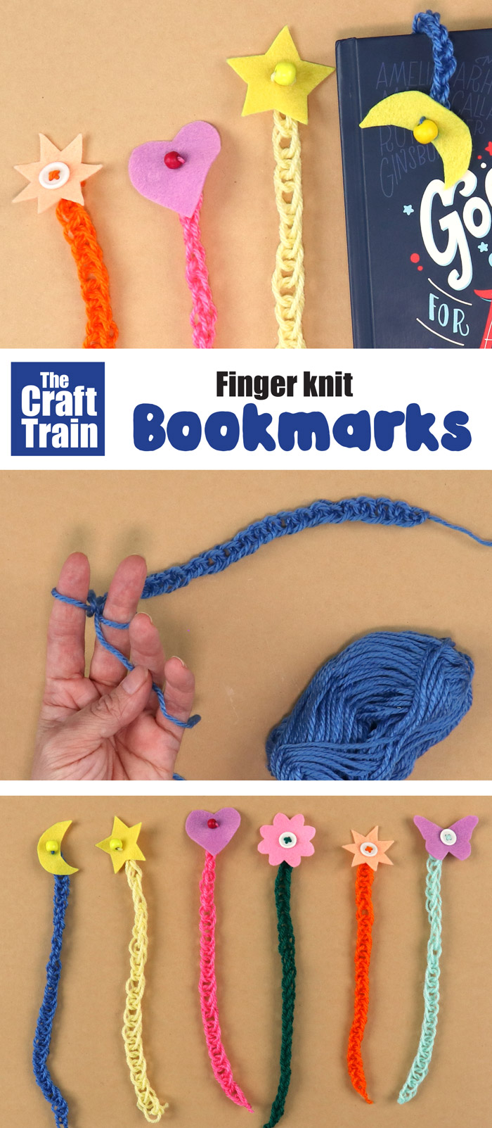 finger knit bookmark craft for kids