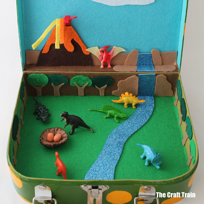 dinosaur crafts - make a small world in a suitcase