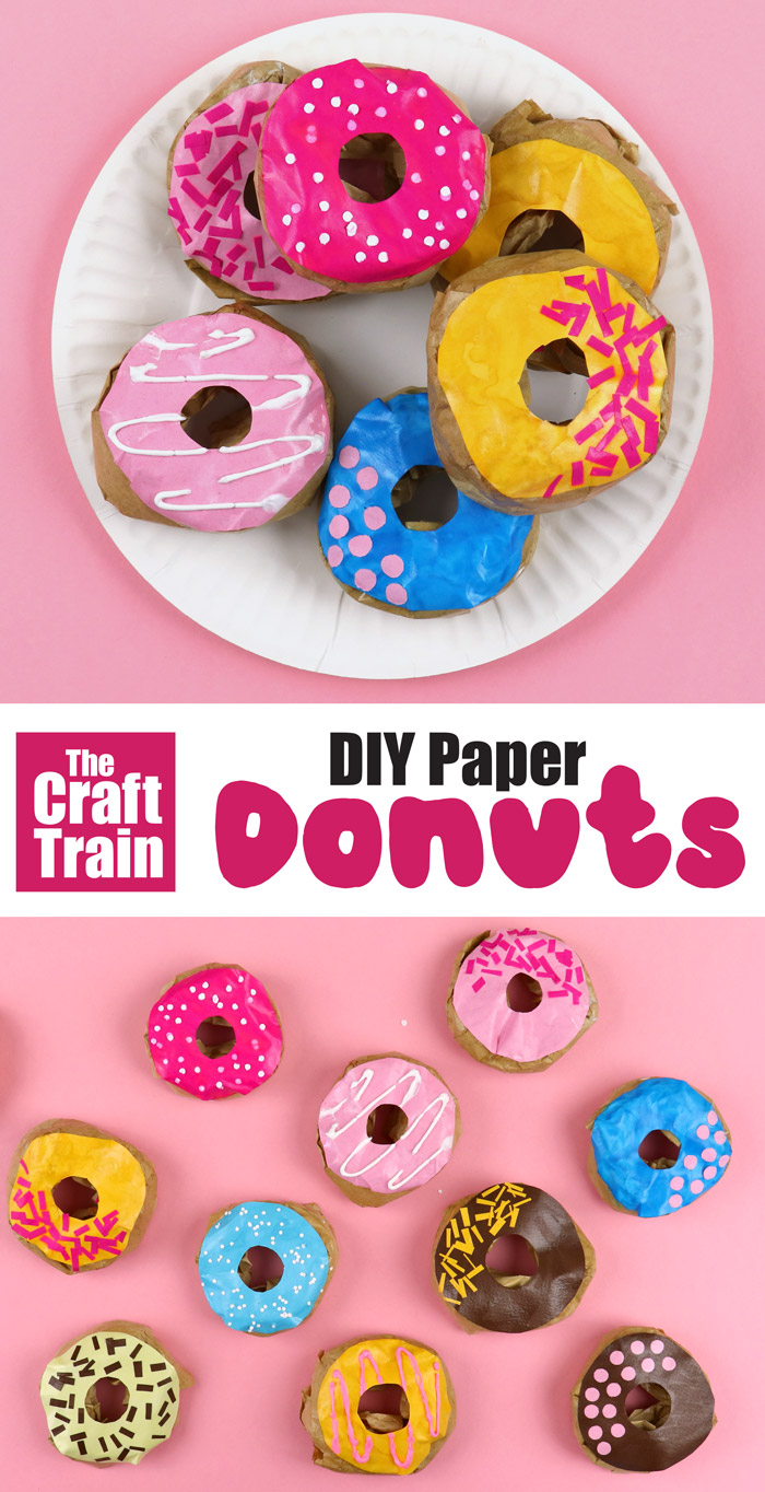 DIY paper donut craft for kids. Make real-looking donuts from paper for pretend play parties and shops