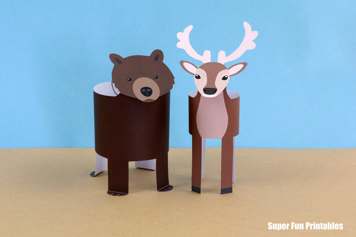 paper bear and deer with printable templates