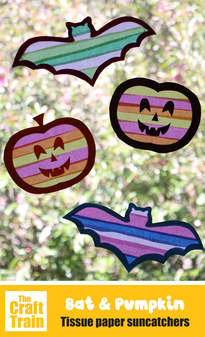 Halloween themed tissue paper suncatchers