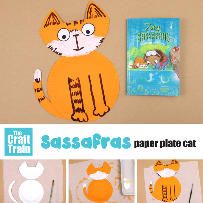 Sassafras paper plate cat craft for kids based off the Zoe and Sassafras books by Asia Citro