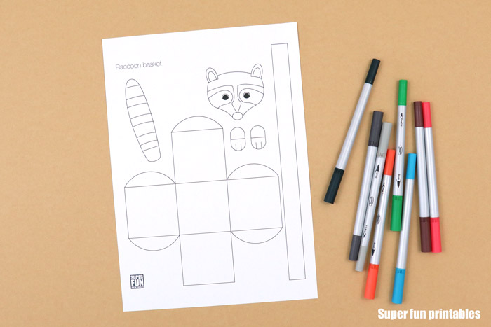 colour your own version of the raccoon paper basket