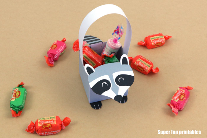 paper raccoon basket with treats