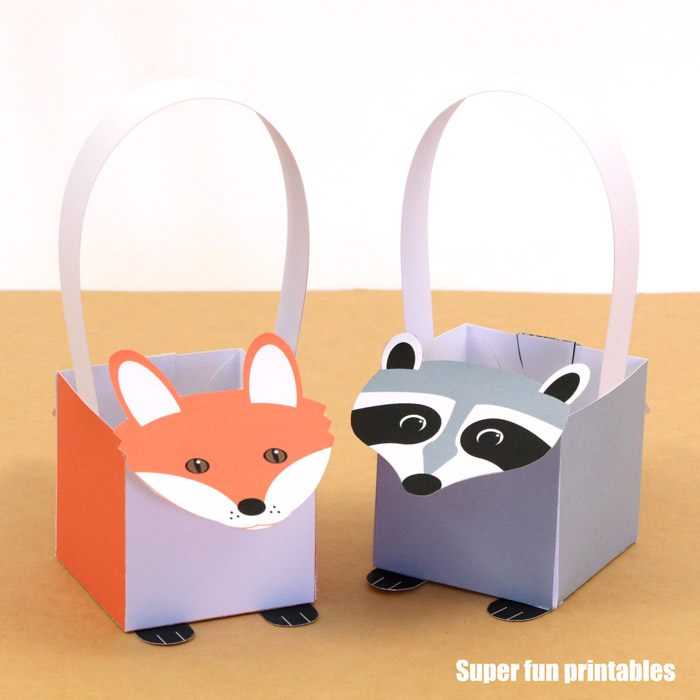 paper fox basket and paper raccoon basket