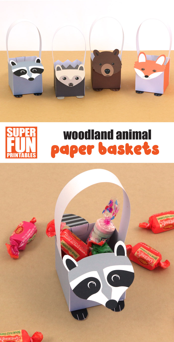 woodland animal paper basket printable craft for kids