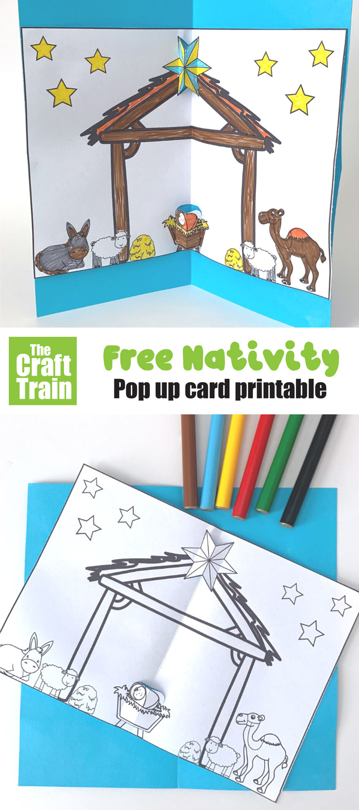 Printable nativity pop up card for kids
