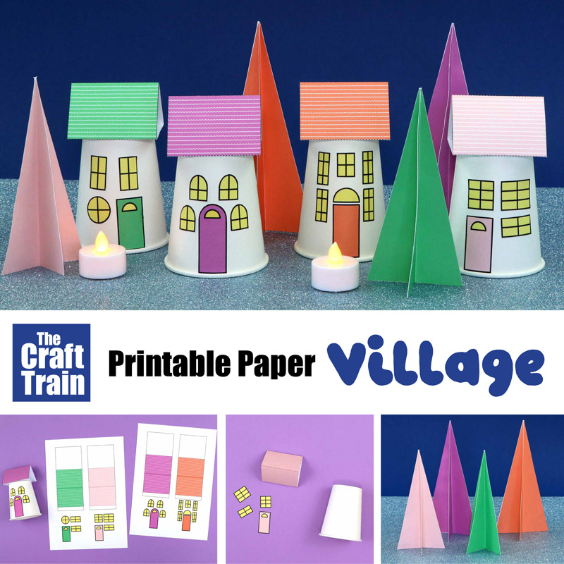 paper Winter village craft with free printable template