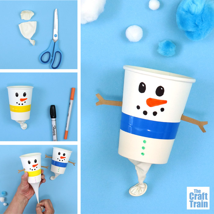Snowman pom pom popper STEM craft for kids