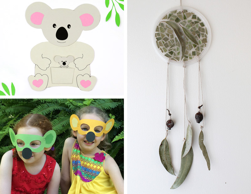 Koala card, gumleaf dreamcatcher and printable koala masks