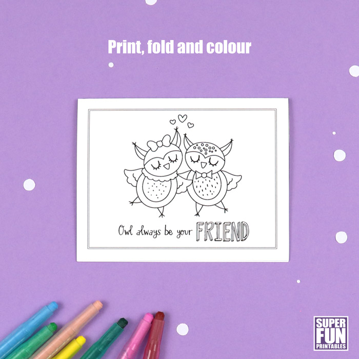 Owl be yours valentines colouring card