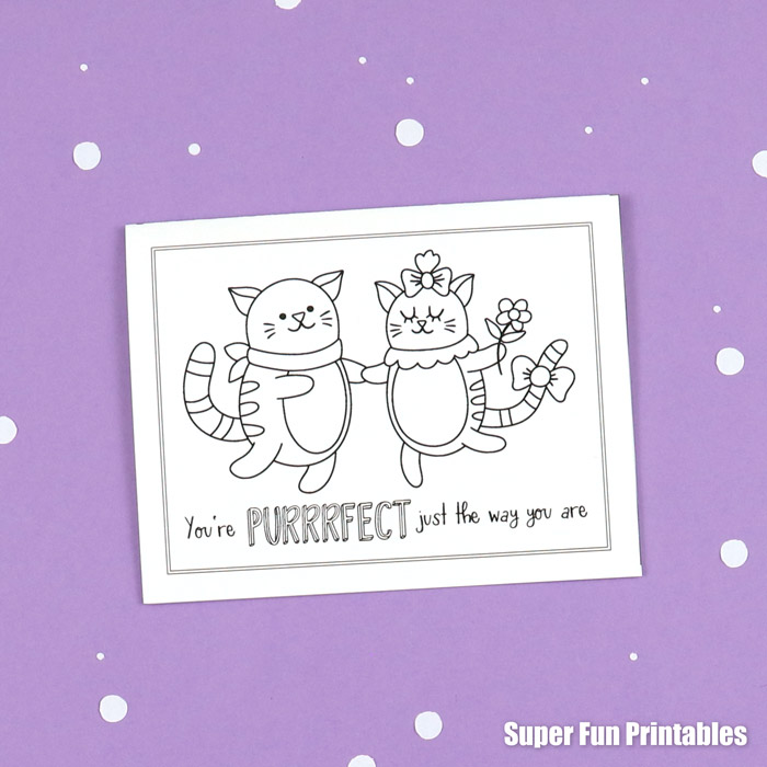 printable cat valentines day colouring card