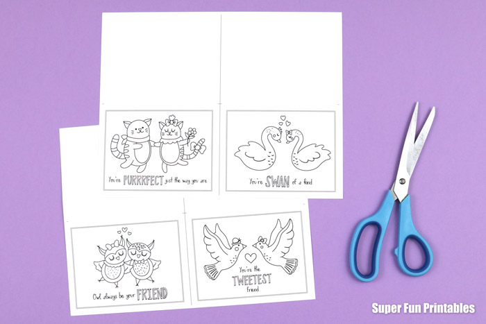printable VAlentines Day coloring cards for kids