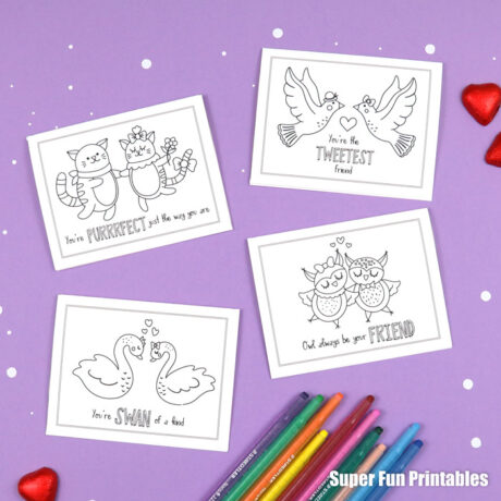 Printable valentine colouring cards