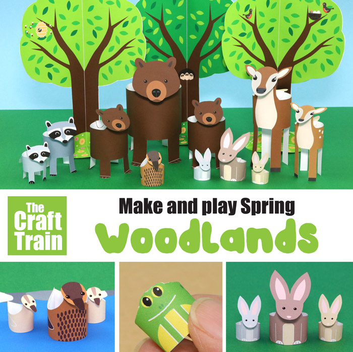 Spring papercraft for kids – make a woodland animal scene in a printable paper tree forest