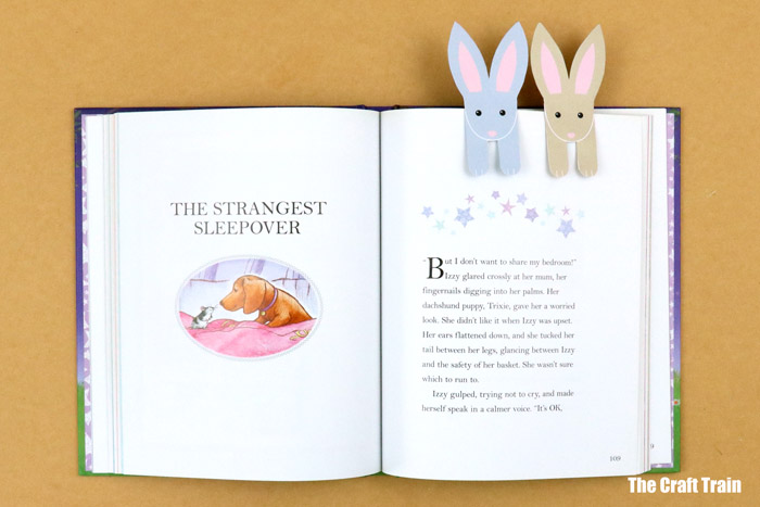bunny bookmarks in book