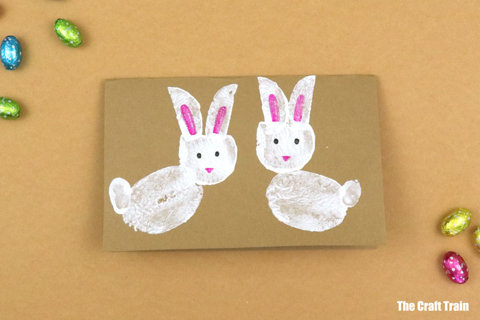 cute bunny easter card made from potato stamps