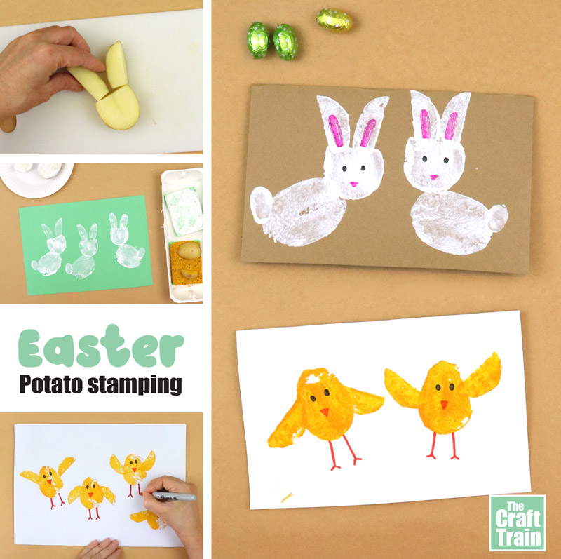 Easter bunny and chick potato stamp art idea