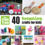 Recycled crafts kids can make including upcycling cardboard boxes, plastic lids, egg cartons, paper rolls, cereal boxes and paper. Great for Earth day or for being environmentally friendly any time of year.