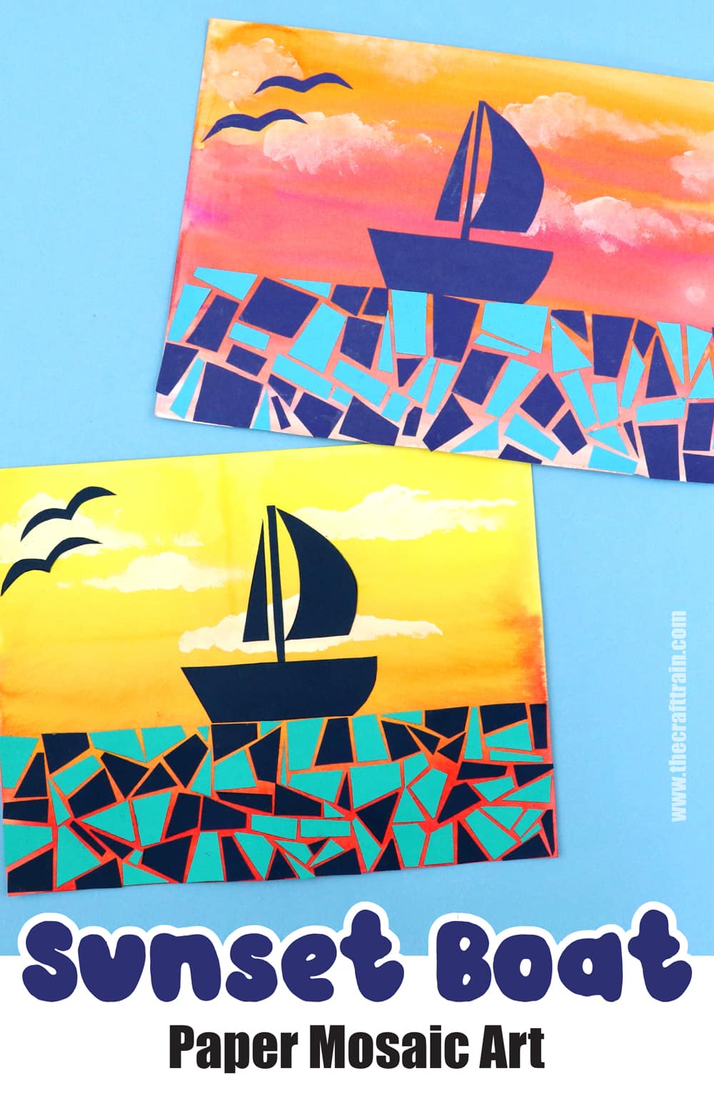 paper mosaic art sunset boat scene for summer