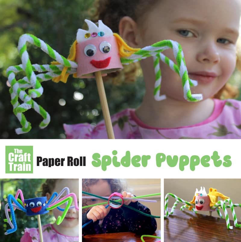 paper roll spider puppet collage