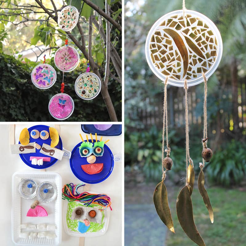 more recycled crafts made from plastic lids