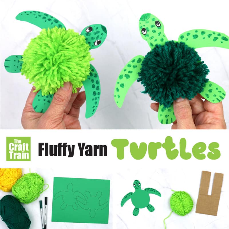 Fluffy yarn turtle craft for kids