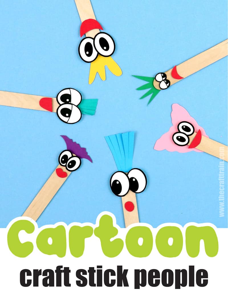 cartoon stick puppets, made from craft sticks with printable googly eyes