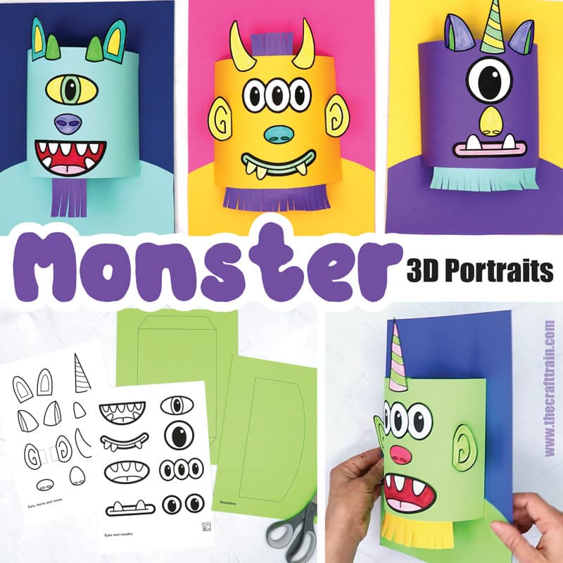 Monster 3D paper portraits for kids to make
