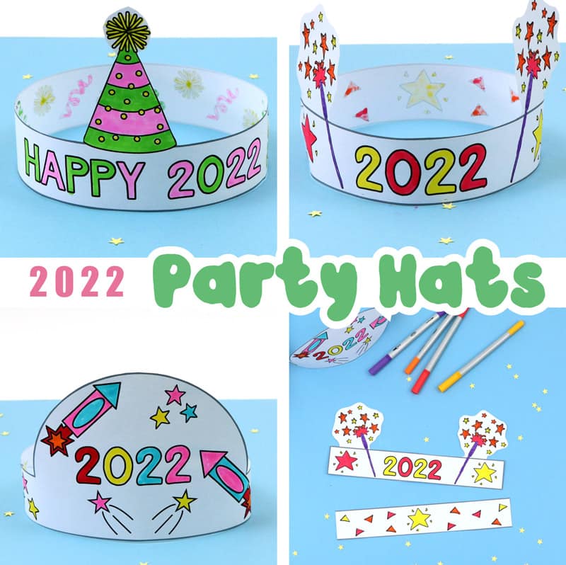 New year party hats printable 2022 design