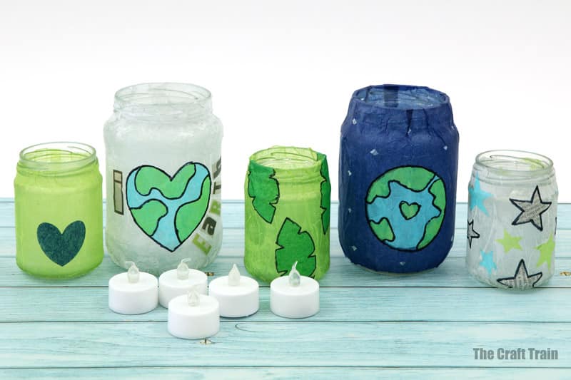 Mason jar lanterns for Earth Day, a fun recycling craft