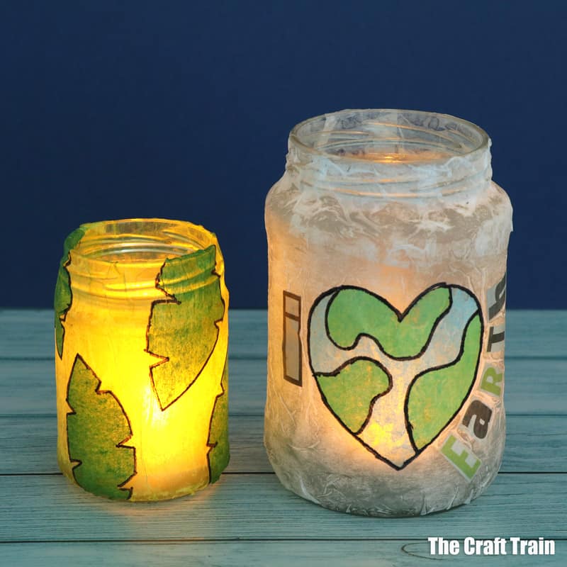 Earth Day lanterns made from recycled mason jars