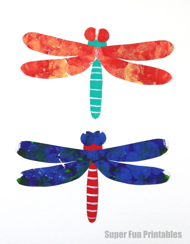 Spring dragonfly art project for kids using squish art