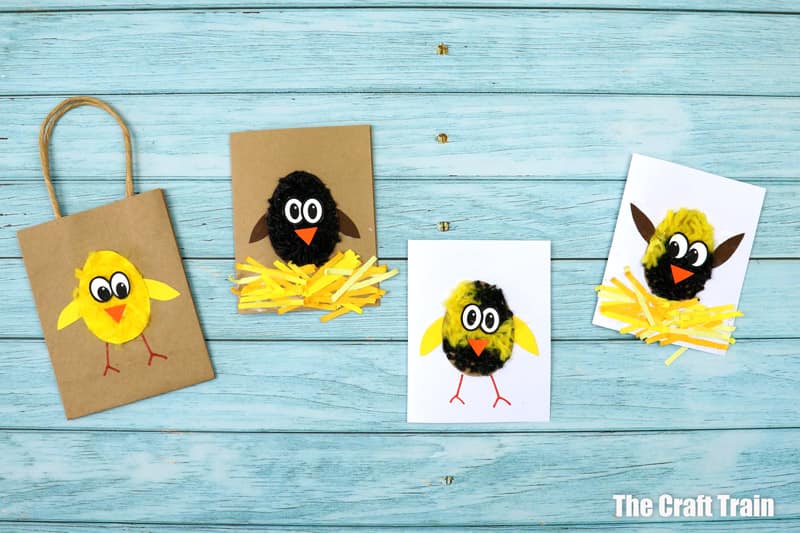 Fluffy chick cards and gift bags