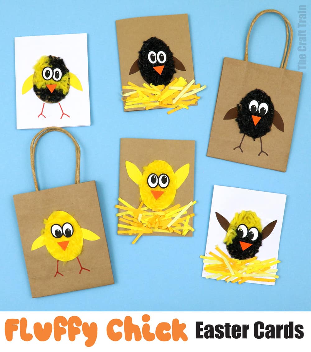 Fluffy chick Easter cards and bags