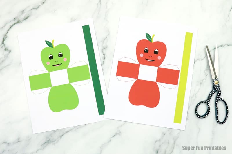 Apple basket craft templates in red and green