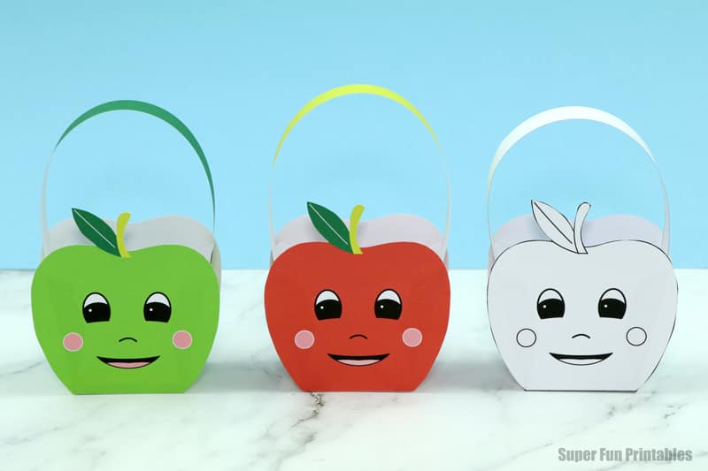Row of three cute apple baskets kids can make